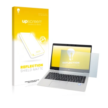 Vorderseite einer Produktverpackung mit dem Markenlogo upscreen. Daneben ist das Gerät HP EliteBook 830 G5 Non-Touch mit dem z