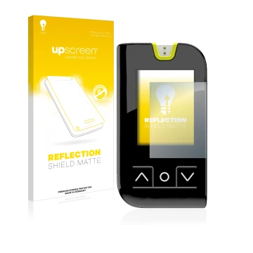 Vorderseite einer Produktverpackung mit dem Markenlogo upscreen. Daneben ist das Gerät Mylife Unio Neva mit dem zugehörigen Di