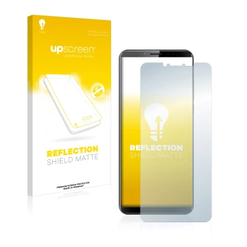 Vorderseite einer Produktverpackung mit dem Markenlogo upscreen. Daneben ist das Gerät Cubot X19 mit dem zugehörigen Displaysc