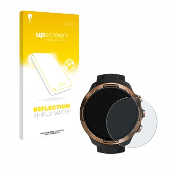Vorderseite einer Produktverpackung mit dem Markenlogo upscreen. Daneben ist das Gerät Suunto 9 Baro mit dem zugehörigen Displ