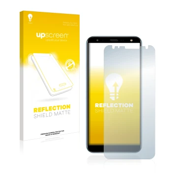 Vorderseite einer Produktverpackung mit dem Markenlogo upscreen. Daneben ist das Gerät LG K40 mit dem zugehörigen Displayschut