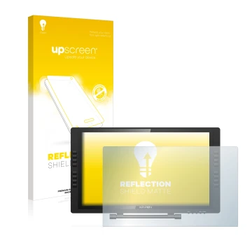 Vorderseite einer Produktverpackung mit dem Markenlogo upscreen. Daneben ist das Gerät XP-Pen Artist 22E Pro mit dem zugehörig