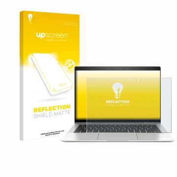 Vorderseite einer Produktverpackung mit dem Markenlogo upscreen. Daneben ist das Gerät HP EliteBook x360 1030 G3 mit dem zugeh