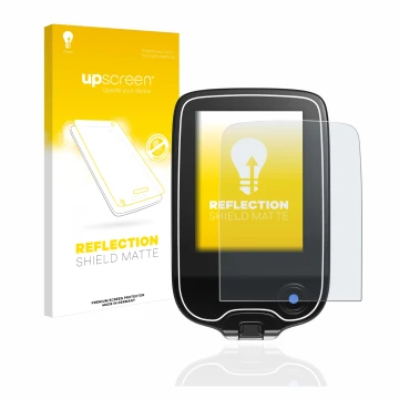 Vorderseite einer Produktverpackung mit dem Markenlogo upscreen. Daneben ist das Gerät Freestyle Libre 2 mit dem zugehörigen D