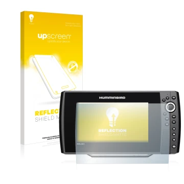 Vorderseite einer Produktverpackung mit dem Markenlogo upscreen. Daneben ist das Gerät Humminbird Helix 9 G3N mit dem zugehöri