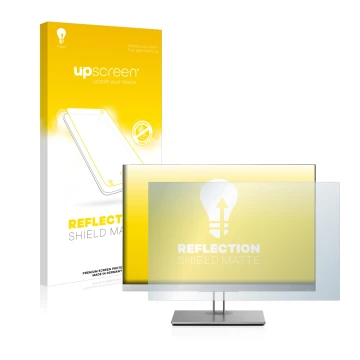 Vorderseite einer Produktverpackung mit dem Markenlogo upscreen. Daneben ist das Gerät HP EliteDisplay E243i mit dem zugehörig