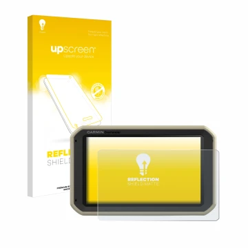 Vorderseite einer Produktverpackung mit dem Markenlogo upscreen. Daneben ist das Gerät Garmin Overlander mit dem zugehörigen D