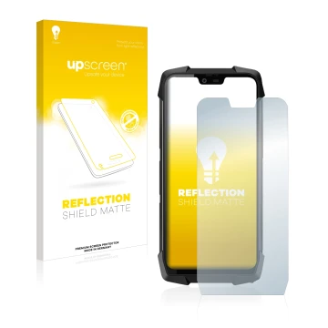 Vorderseite einer Produktverpackung mit dem Markenlogo upscreen. Daneben ist das Gerät Blackview BV9700 Pro mit dem zugehörige