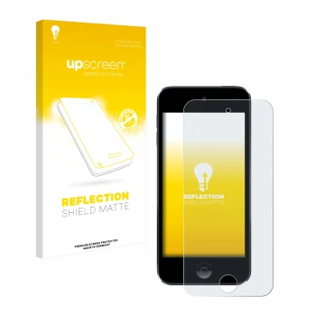 Vorderseite einer Produktverpackung mit dem Markenlogo upscreen. Daneben ist das Gerät Apple iPod Touch (7. Gen.) mit dem zuge