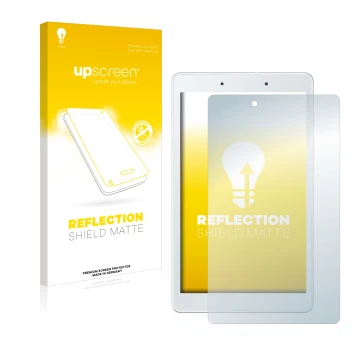 Vorderseite einer Produktverpackung mit dem Markenlogo upscreen. Daneben ist das Gerät Samsung Galaxy Tab A 8.0 WiFi 2019 mit 