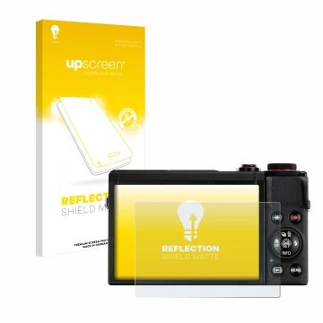 Vorderseite einer Produktverpackung mit dem Markenlogo upscreen. Daneben ist das Gerät Canon PowerShot G7 X Mark III mit dem z