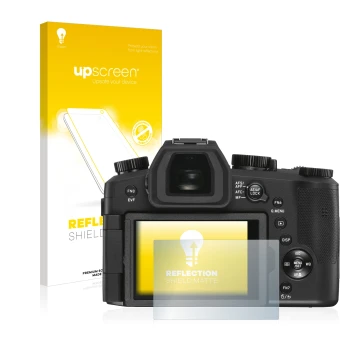 Vorderseite einer Produktverpackung mit dem Markenlogo upscreen. Daneben ist das Gerät Leica V-LUX 5 mit dem zugehörigen Displ