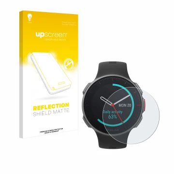 Vorderseite einer Produktverpackung mit dem Markenlogo upscreen. Daneben ist das Gerät Polar Vantage V Titan mit dem zugehörig