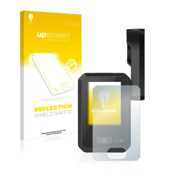 Vorderseite einer Produktverpackung mit dem Markenlogo upscreen. Daneben ist das Gerät Flyer Display D0 mit dem zugehörigen Di