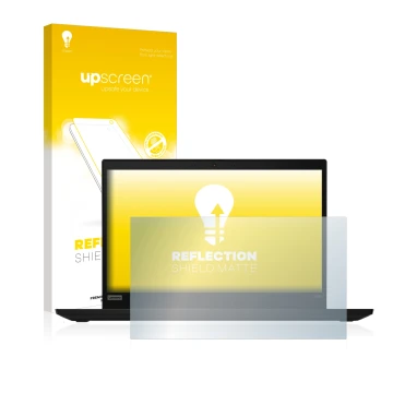 Vorderseite einer Produktverpackung mit dem Markenlogo upscreen. Daneben ist das Gerät Lenovo ThinkPad X390 Non-Touch mit dem 