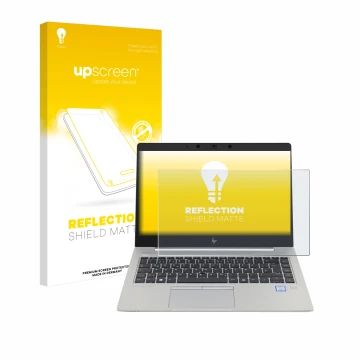 Vorderseite einer Produktverpackung mit dem Markenlogo upscreen. Daneben ist das Gerät HP EliteBook 840 G5 Non-Touch mit dem z