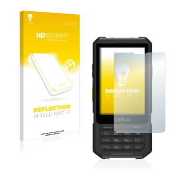 Vorderseite einer Produktverpackung mit dem Markenlogo upscreen. Daneben ist das Gerät Cyrus CM 17 Hybrid mit dem zugehörigen 