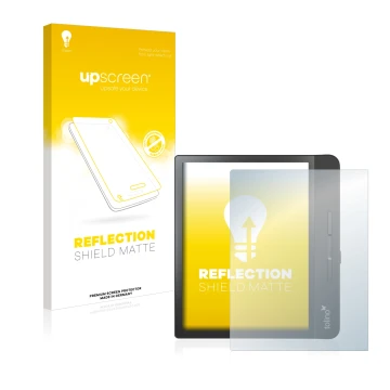 Vorderseite einer Produktverpackung mit dem Markenlogo upscreen. Daneben ist das Gerät Tolino Epos 2 mit dem zugehörigen Displ