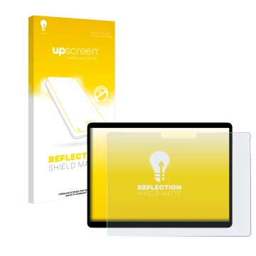 Vorderseite einer Produktverpackung mit dem Markenlogo upscreen. Daneben ist das Gerät Microsoft Surface Pro X mit dem zugehör