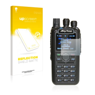 Vorderseite einer Produktverpackung mit dem Markenlogo upscreen. Daneben ist das Gerät AnyTone AT-D878UV mit dem zugehörigen D