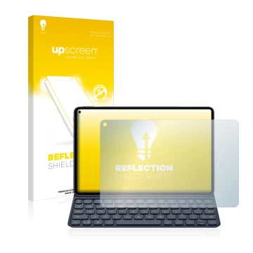 Vorderseite einer Produktverpackung mit dem Markenlogo upscreen. Daneben ist das Gerät Huawei MatePad Pro (2019) mit dem zugeh