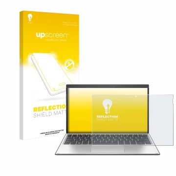 Vorderseite einer Produktverpackung mit dem Markenlogo upscreen. Daneben ist das Gerät HP Elite x2 G4 mit dem zugehörigen Disp