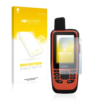 Vorderseite einer Produktverpackung mit dem Markenlogo upscreen. Daneben ist das Gerät Garmin GPSMAP 86i mit dem zugehörigen D