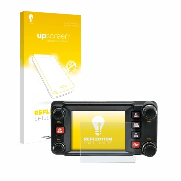 Vorderseite einer Produktverpackung mit dem Markenlogo upscreen. Daneben ist das Gerät Yaesu FTM-400XDR mit dem zugehörigen Di