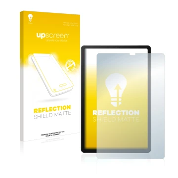 Vorderseite einer Produktverpackung mit dem Markenlogo upscreen. Daneben ist das Gerät Samsung Galaxy Tab S5e WiFi 2019 mit de