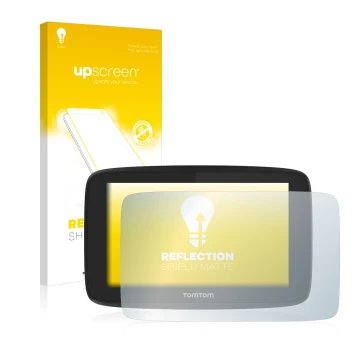 Vorderseite einer Produktverpackung mit dem Markenlogo upscreen. Daneben ist das Gerät TomTom Go Professional 520 mit dem zuge