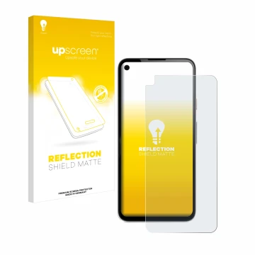 Vorderseite einer Produktverpackung mit dem Markenlogo upscreen. Daneben ist das Gerät Google Pixel 4a mit dem zugehörigen Dis