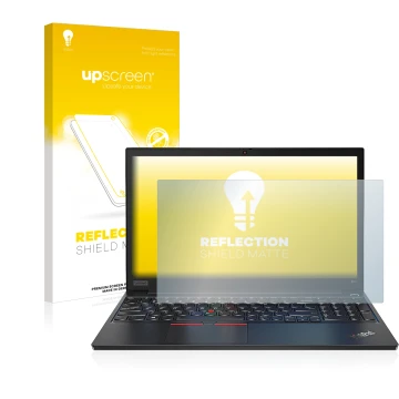 Vorderseite einer Produktverpackung mit dem Markenlogo upscreen. Daneben ist das Gerät Lenovo ThinkPad E14 Gen 2 mit dem zugeh