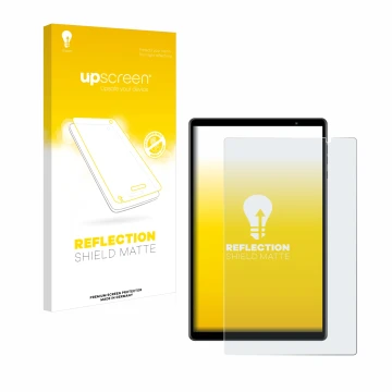 Vorderseite einer Produktverpackung mit dem Markenlogo upscreen. Daneben ist das Gerät Teclast P10S mit dem zugehörigen Displa