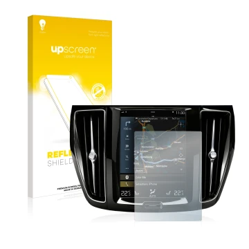 Vorderseite einer Produktverpackung mit dem Markenlogo upscreen. Daneben ist das Gerät Volvo S60 Sensus Connect 2020 mit dem z