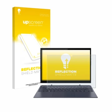 Vorderseite einer Produktverpackung mit dem Markenlogo upscreen. Daneben ist das Gerät Lenovo Yoga Duet 7 mit dem zugehörigen 