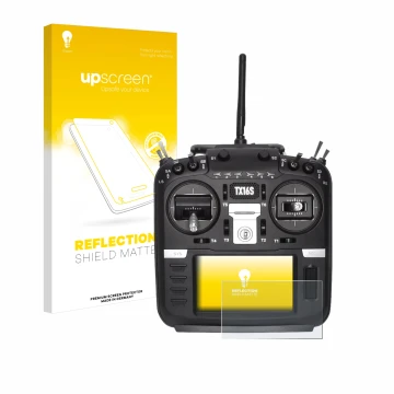 Vorderseite einer Produktverpackung mit dem Markenlogo upscreen. Daneben ist das Gerät Radiomaster TX16S mit dem zugehörigen D