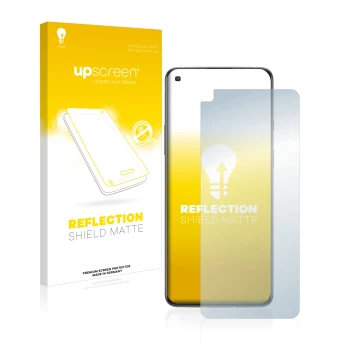 Vorderseite einer Produktverpackung mit dem Markenlogo upscreen. Daneben ist das Gerät OnePlus 8T mit dem zugehörigen Displays