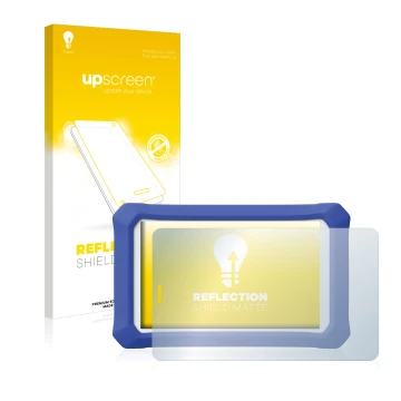 Vorderseite einer Produktverpackung mit dem Markenlogo upscreen. Daneben ist das Gerät Clementoni Clempad 9 Plus mit dem zugeh