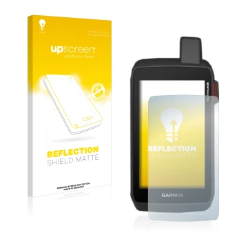 Vorderseite einer Produktverpackung mit dem Markenlogo upscreen. Daneben ist das Gerät Garmin Montana 700i mit dem zugehörigen