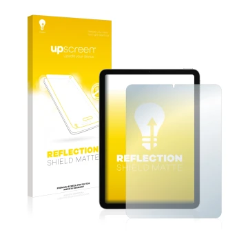 Vorderseite einer Produktverpackung mit dem Markenlogo upscreen. Daneben ist das Gerät Apple iPad Air 4 2020 (4. Gen.) mit dem