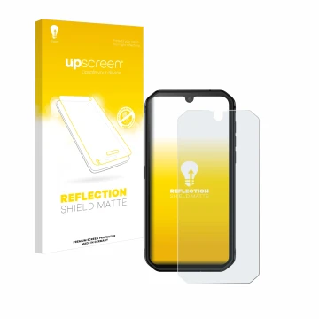 Vorderseite einer Produktverpackung mit dem Markenlogo upscreen. Daneben ist das Gerät Blackview BV9900E mit dem zugehörigen D