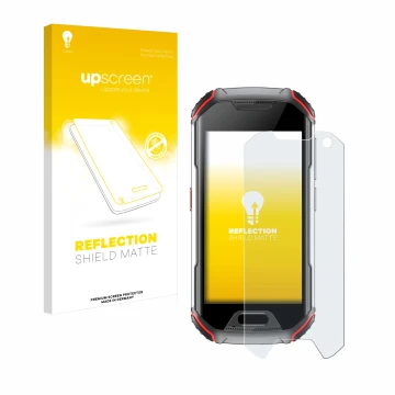 Vorderseite einer Produktverpackung mit dem Markenlogo upscreen. Daneben ist das Gerät Unihertz Atom L mit dem zugehörigen Dis