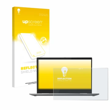 Vorderseite einer Produktverpackung mit dem Markenlogo upscreen. Daneben ist das Gerät Lenovo ThinkPad X1 Yoga (5. Gen.) mit d