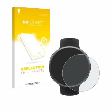 Vorderseite einer Produktverpackung mit dem Markenlogo upscreen. Daneben ist das Gerät Polar Vantage V2 mit dem zugehörigen Di