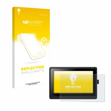 Vorderseite einer Produktverpackung mit dem Markenlogo upscreen. Daneben ist das Gerät Wacom Cintiq 16 mit dem zugehörigen Dis