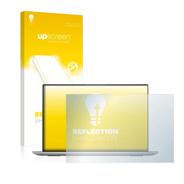 Vorderseite einer Produktverpackung mit dem Markenlogo upscreen. Daneben ist das Gerät Dell XPS 17 9700 touch mit dem zugehöri