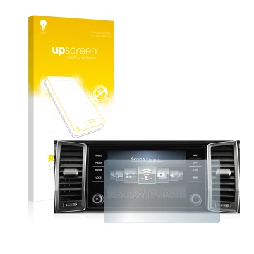 Vorderseite einer Produktverpackung mit dem Markenlogo upscreen. Daneben ist das Gerät Skoda Columbus Kodiaq 2020-2021 Infotai