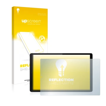 Vorderseite einer Produktverpackung mit dem Markenlogo upscreen. Daneben ist das Gerät Lenovo Tab M10 HD (2. Gen.) mit dem zug