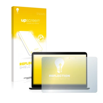 Vorderseite einer Produktverpackung mit dem Markenlogo upscreen. Daneben ist das Gerät Google Pixelbook Go 13.3