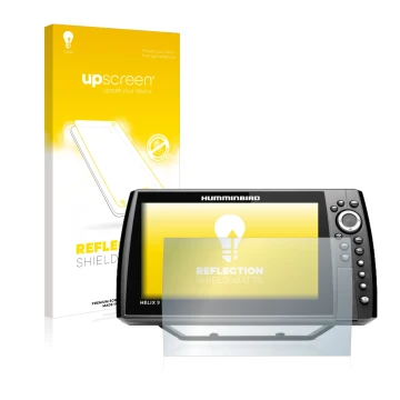 Vorderseite einer Produktverpackung mit dem Markenlogo upscreen. Daneben ist das Gerät Humminbird Helix 9 CHIRP MSI+ GPS G4N m